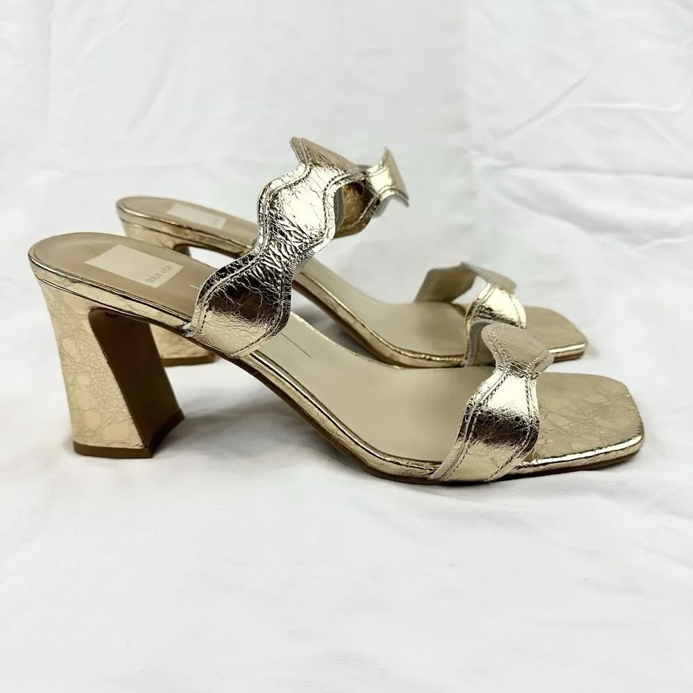 Dolce Vita Ilva Women's Sz 11W Gold Heeled Mule Sandals Chunky Heel